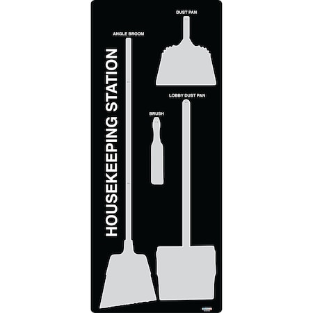 5S Supplies 5S Housekeeping Shadow Board Broom Station Version 16 - Black Board / Gray Shadows With Broom HSB-V16-BLACK/GRAY-KIT